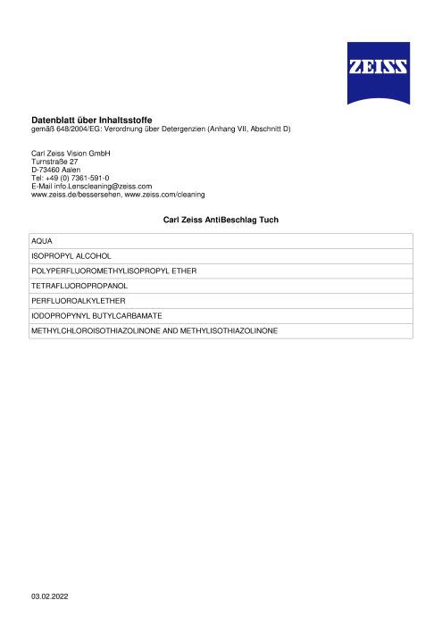 Vorschaubild von Datenblatt ZEISS AntiBeschlag-Tuch