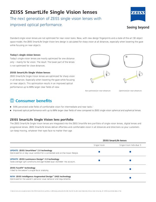 Preview image of ZEISS SmartLife Single Vision Fact Sheet