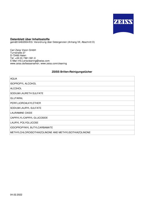 Vorschaubild von Datenblatt ZEISS Brillen-Reinigungstücher