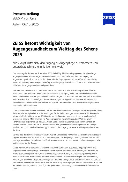 Vorschaubild von ZEISS unterstützt Welttag des Sehens 2025