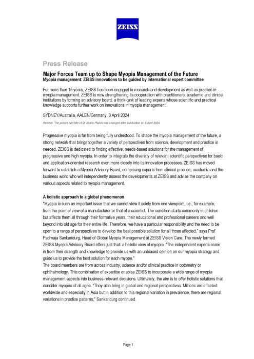 Preview image of Press Release Myopia Advisory Board