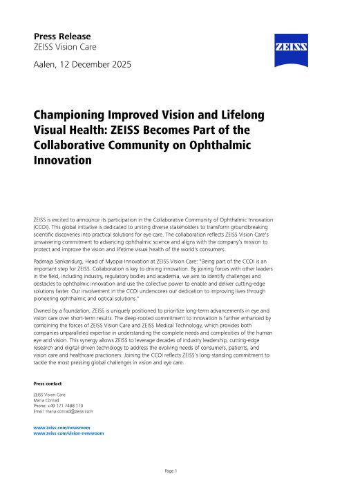 Preview image of Press Release ZEISS joins CCOI