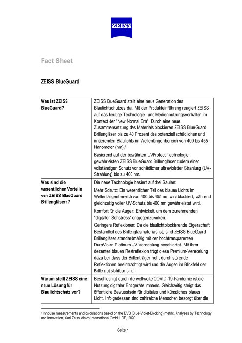 Vorschaubild von Fact Sheet ZEISS BlueGuard