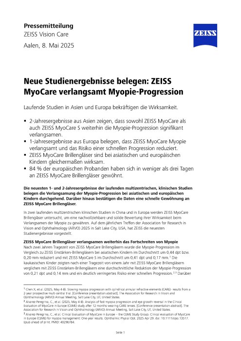 Vorschaubild von ZEISS MyoCare verlangsamt Myopie-Progression