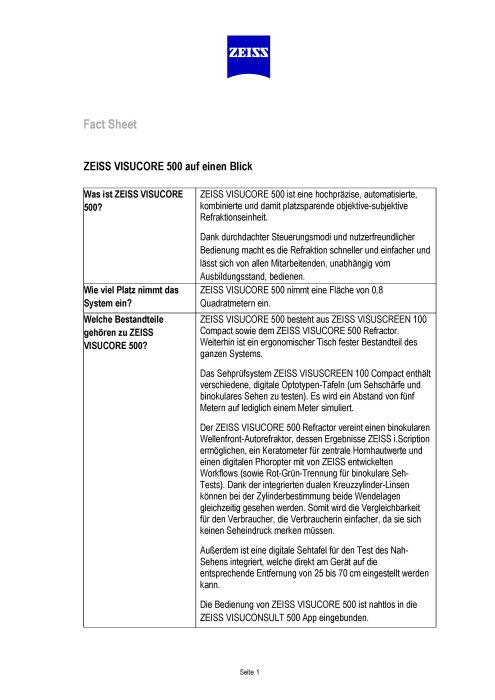 Vorschaubild von Fact Sheet ZEISS VISUCORE 500