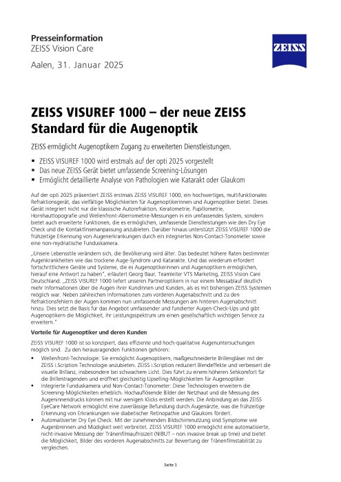 Vorschaubild von Pressemitteilung ZEISS VISUREF 1000